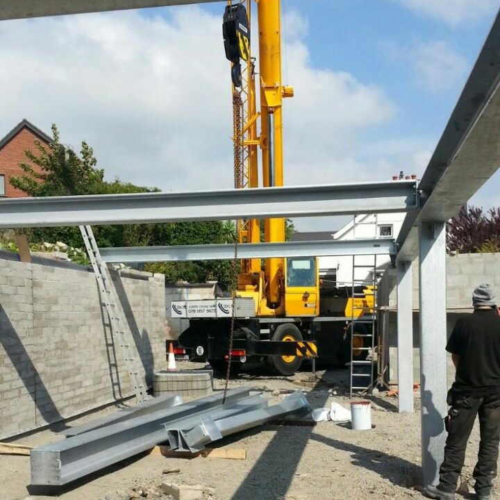 Steel beams being placed ready to build on
